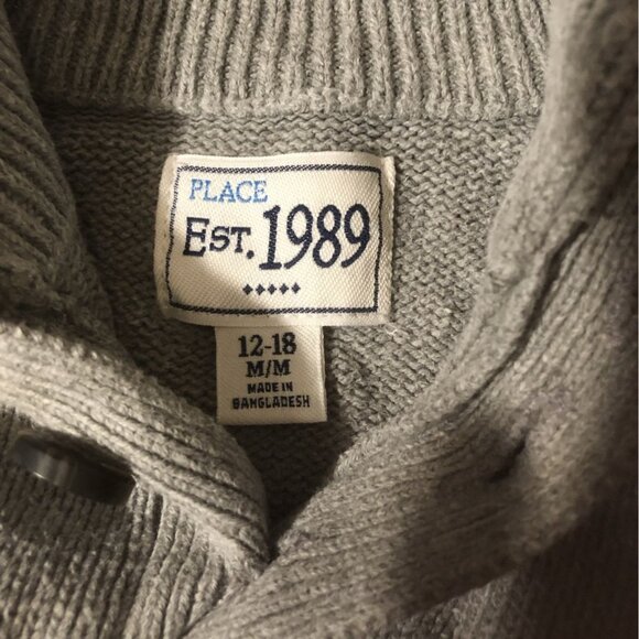 The Childrens Place Baby Girl Gray Knit Sweater 12-18 Months Button Up Collar - Picture 4 of 6